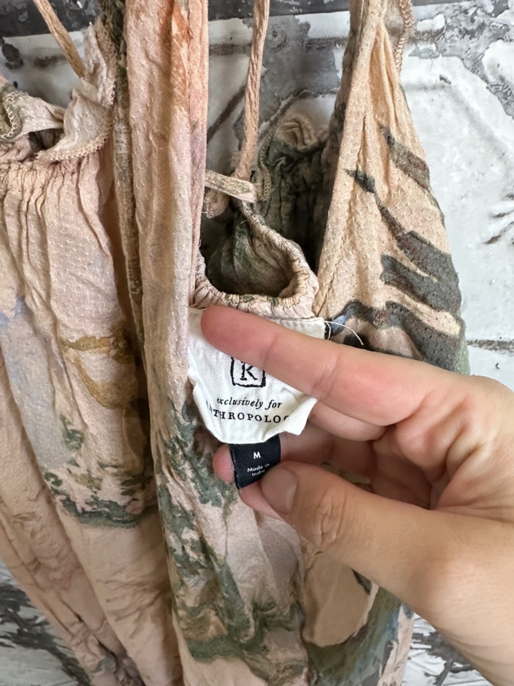 TK for anthropologie Boho watercolor tropical Beige Floral Slip Dress - Picture 2 of 7